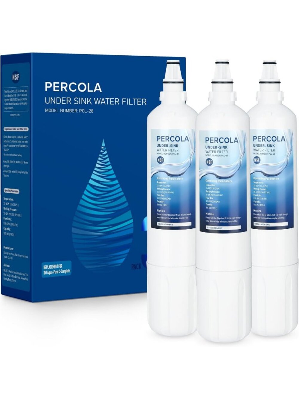 Under Sink Water Filter System, 3-Pack - Easy Installation, C-Complete Model